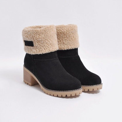 Ladies Low Heel Ankle Boots Cuffed Winter Style