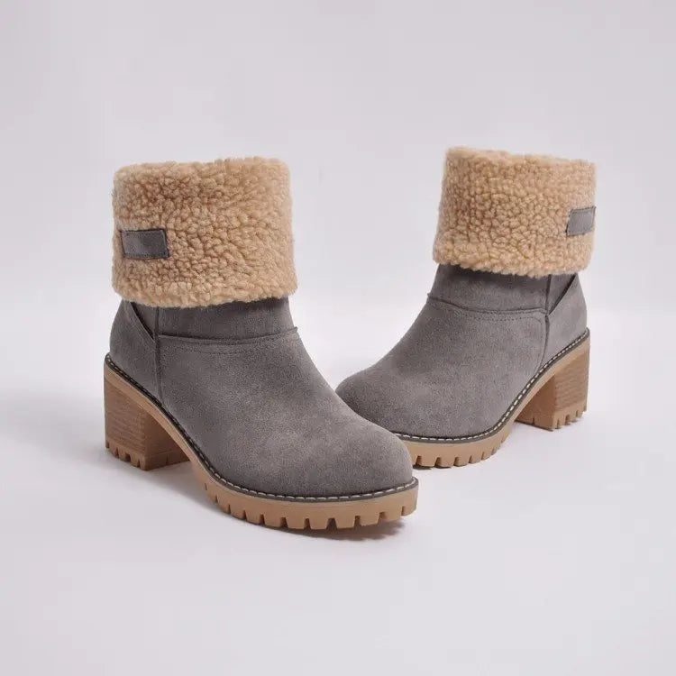 Ladies Low Heel Ankle Boots Cuffed Winter Style