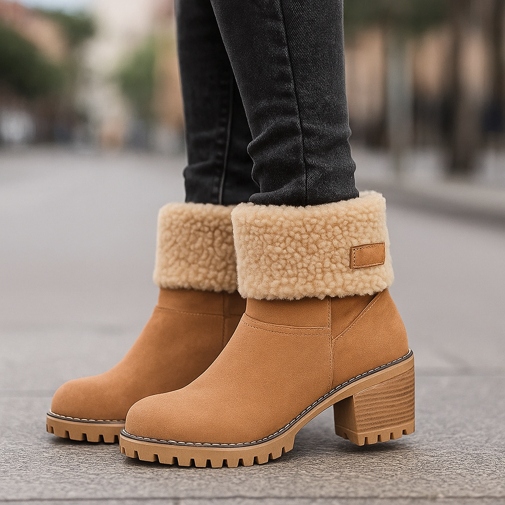 Ladies Low Heel Ankle Boots Cuffed Winter Style