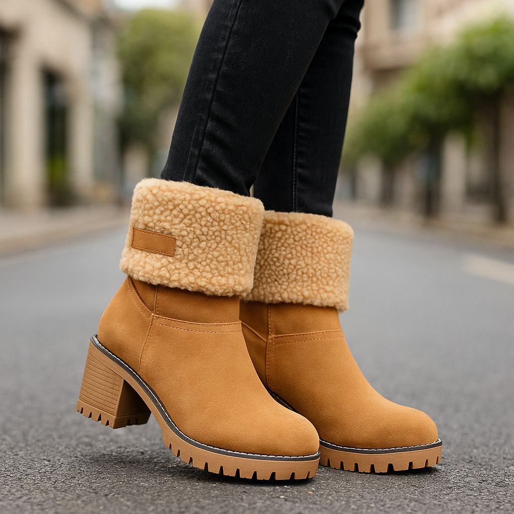 Ladies Low Heel Ankle Boots Cuffed Winter Style