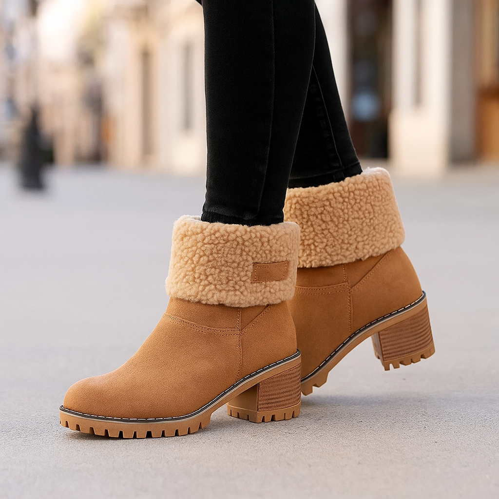 Ladies Low Heel Ankle Boots Cuffed Winter Style