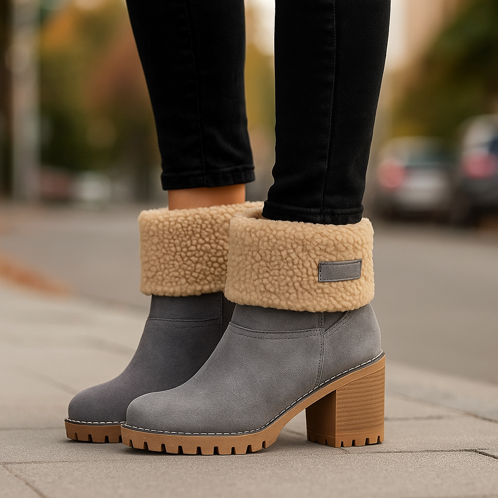 Ladies Low Heel Ankle Boots Cuffed Winter Style - Luxivelle