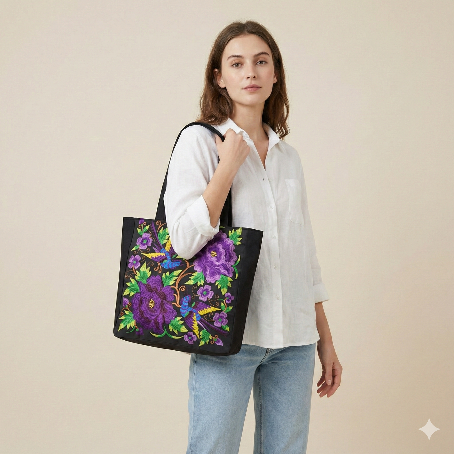 Large Summer Tote Bag Floral Design
