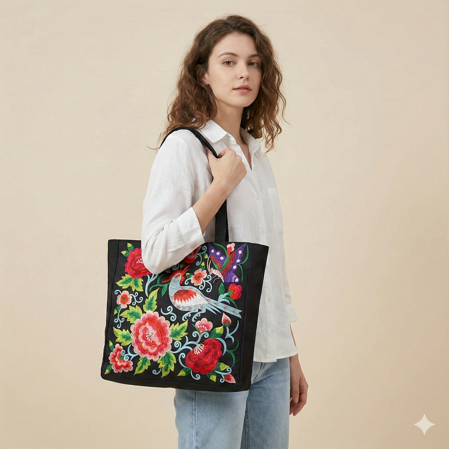Large Summer Tote Bag Floral Design