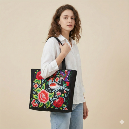 Large Summer Tote Bag Floral Design