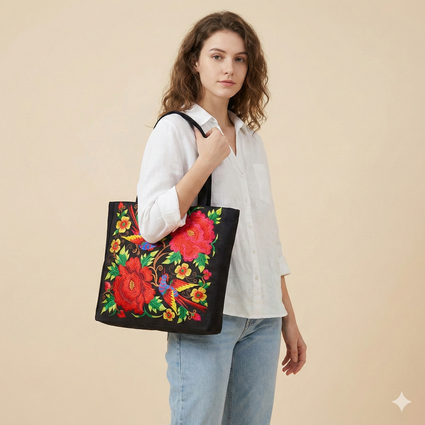 Large Summer Tote Bag Floral Design