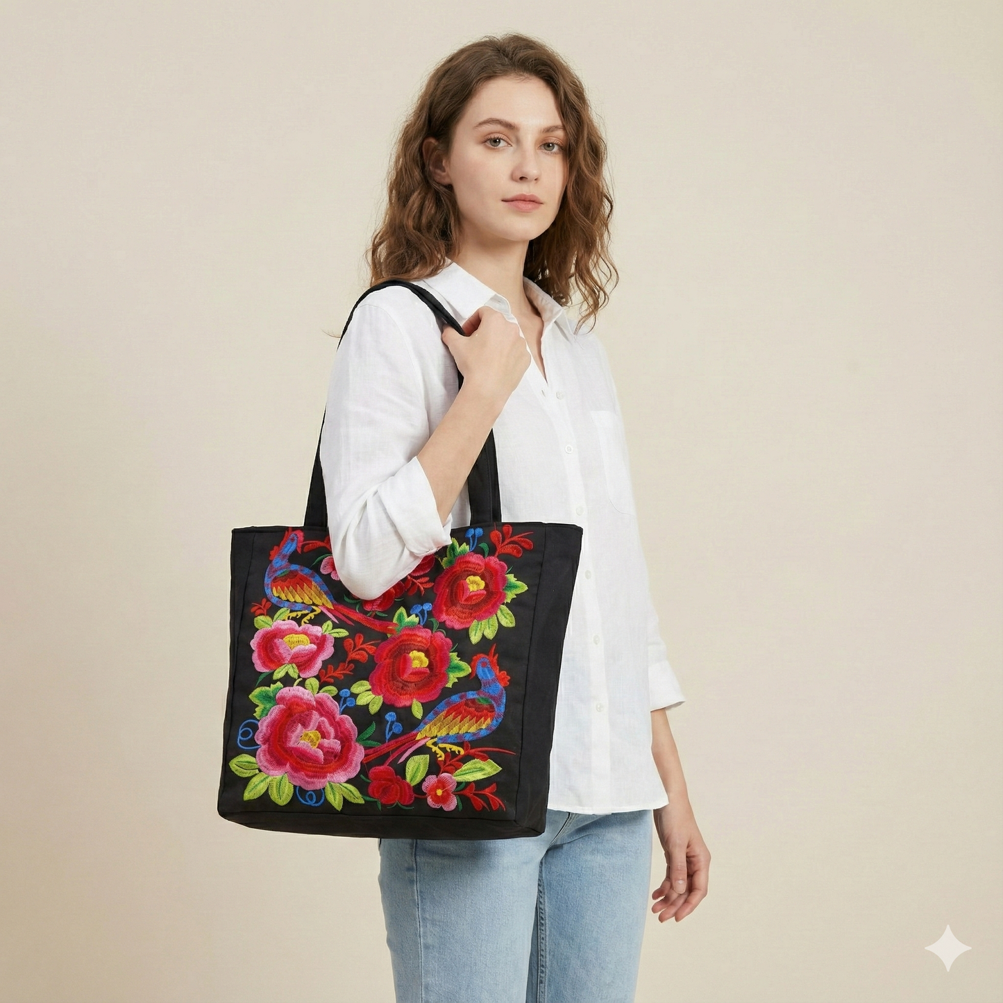 Large Summer Tote Bag Floral Design