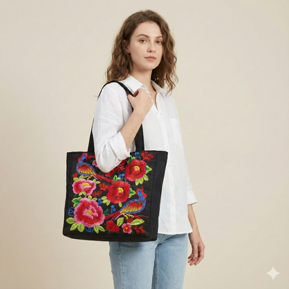 Large Summer Tote Bag Floral Design