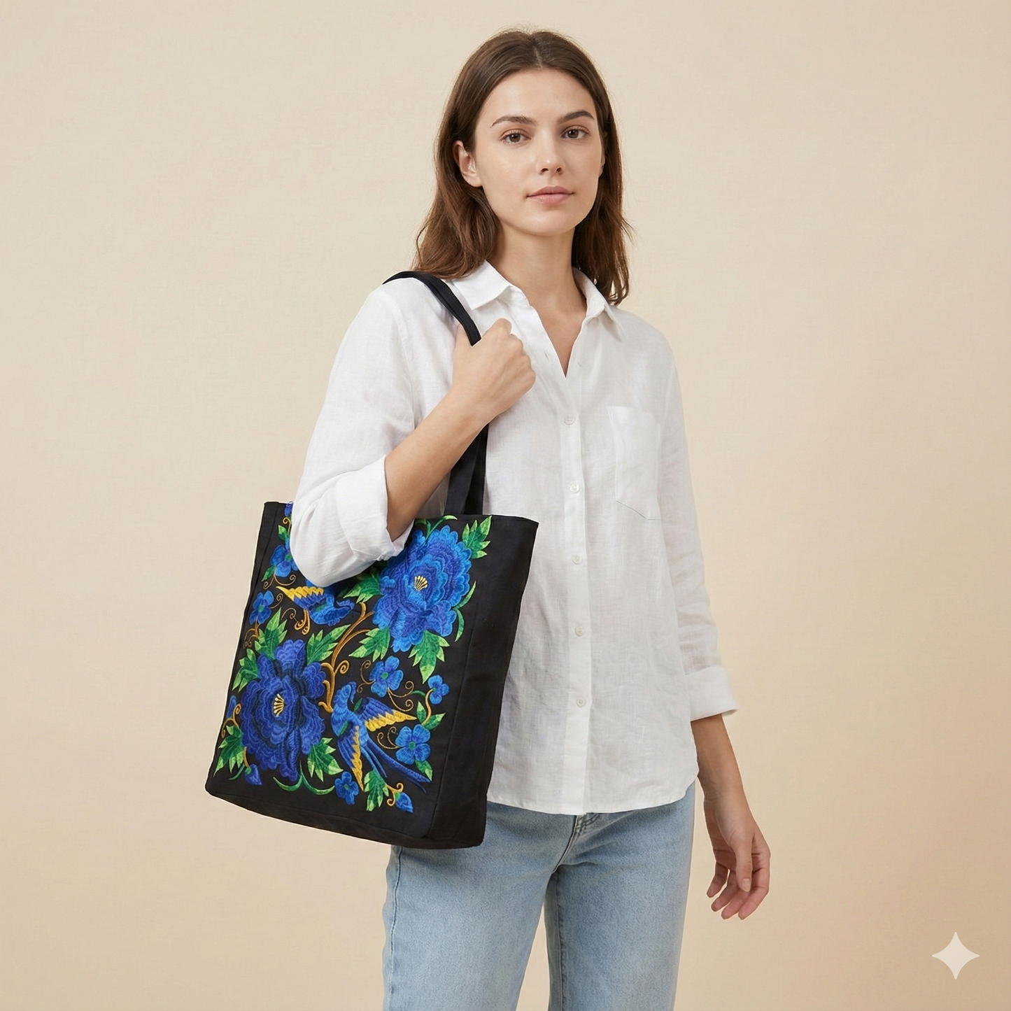 Large Summer Tote Bag Floral Design