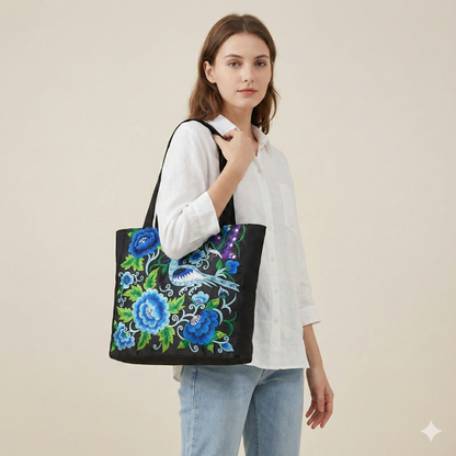 Large Summer Tote Bag Floral Design