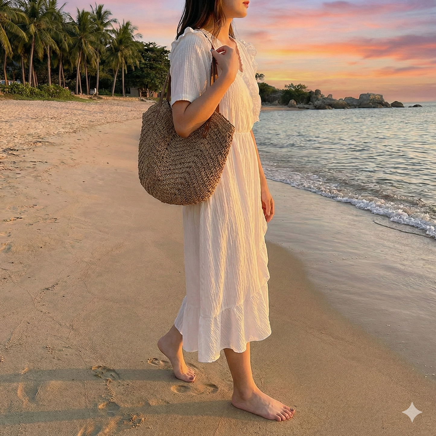 Large Summer Tote Woven Beach Bag