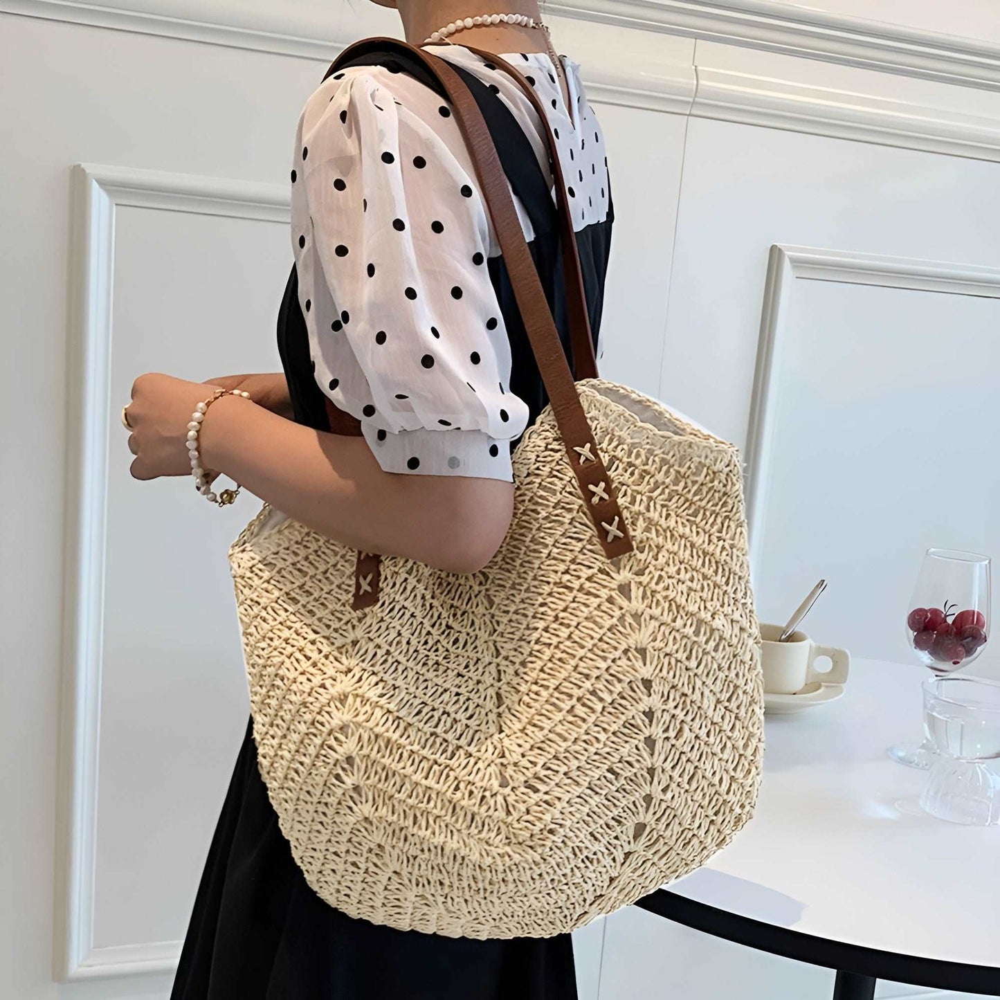 Large Summer Tote Woven Beach Bag