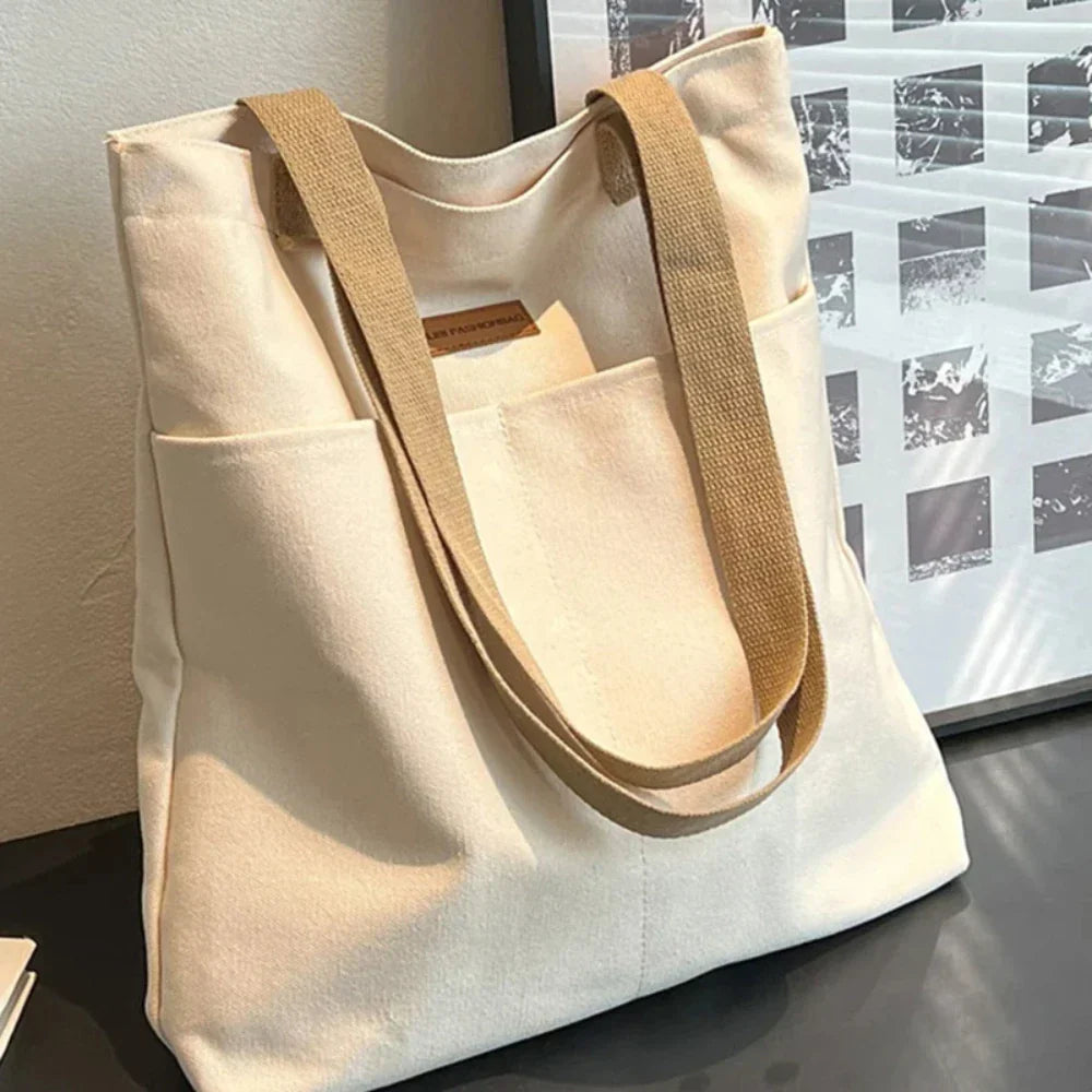 Large Canvas Tote Beach Bag with Pockets - Luxivelle