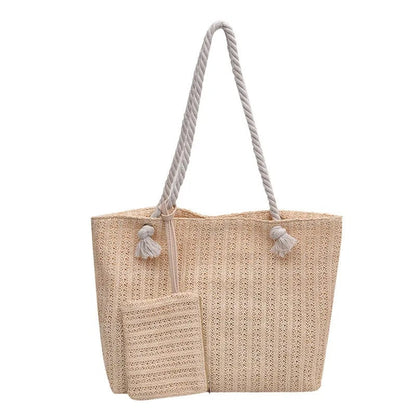 Large Woven Straw Tote Beach Bag Set