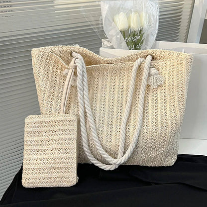 Large Woven Straw Tote Beach Bag Set - Luxivelle