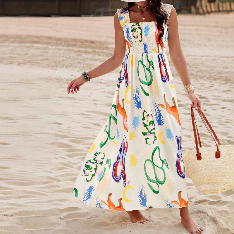 Summer Casual Print Midi Dress for Women