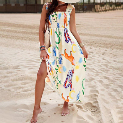 Summer Casual Print Midi Dress for Women