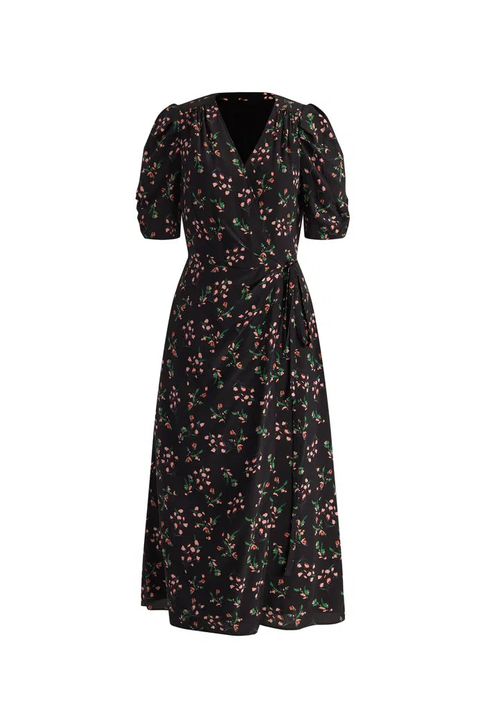 Elegant Floral Midi Dress for Women Black