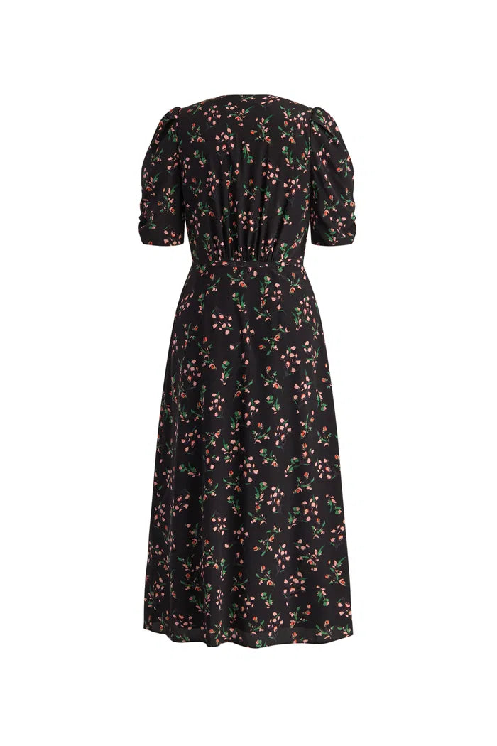 Elegant Floral Midi Dress for Women Black