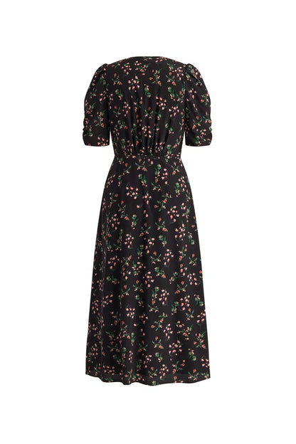 Elegant Floral Midi Dress for Women Black