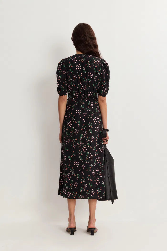 Elegant Floral Midi Dress for Women Black