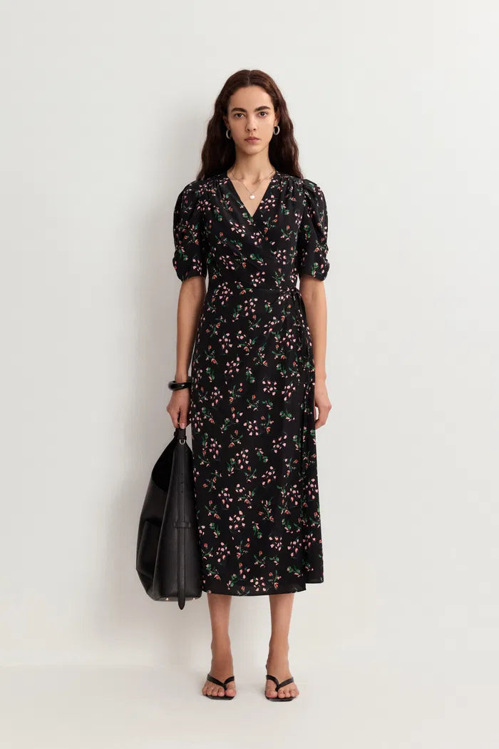 Elegant Floral Midi Dress for Women Black