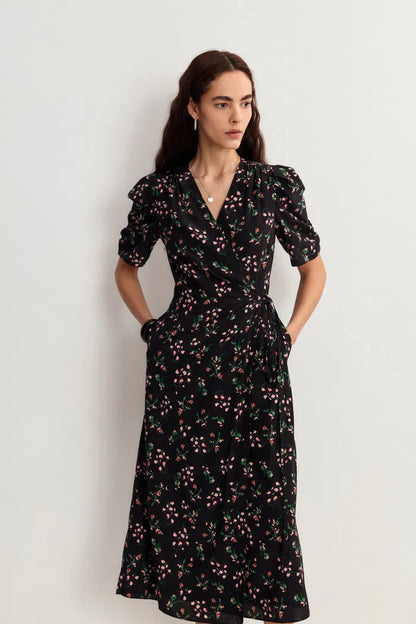 Elegant Floral Midi Dress for Women Black