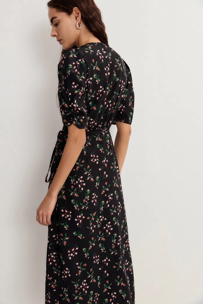 Elegant Floral Midi Dress for Women Black