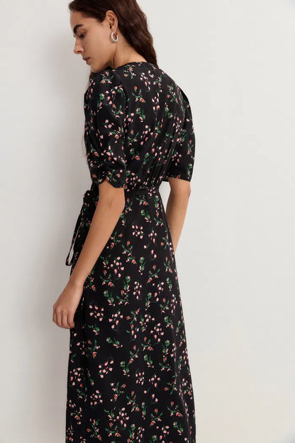 Elegant Floral Midi Dress for Women Black