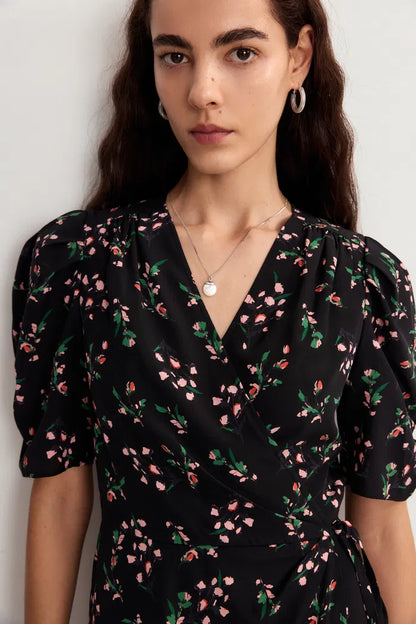 Elegant Floral Midi Dress for Women Black