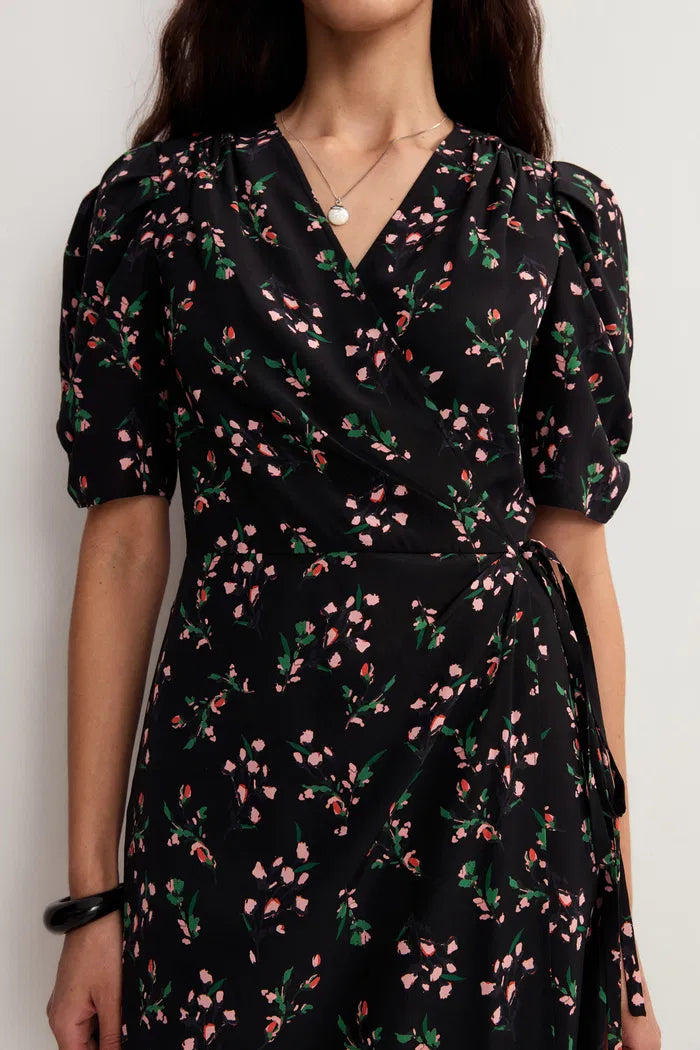 Elegant Floral Midi Dress for Women Black