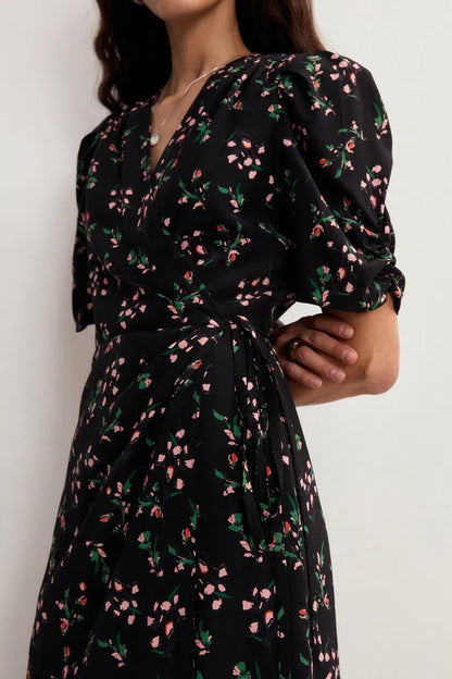 Elegant Floral Midi Dress for Women Black