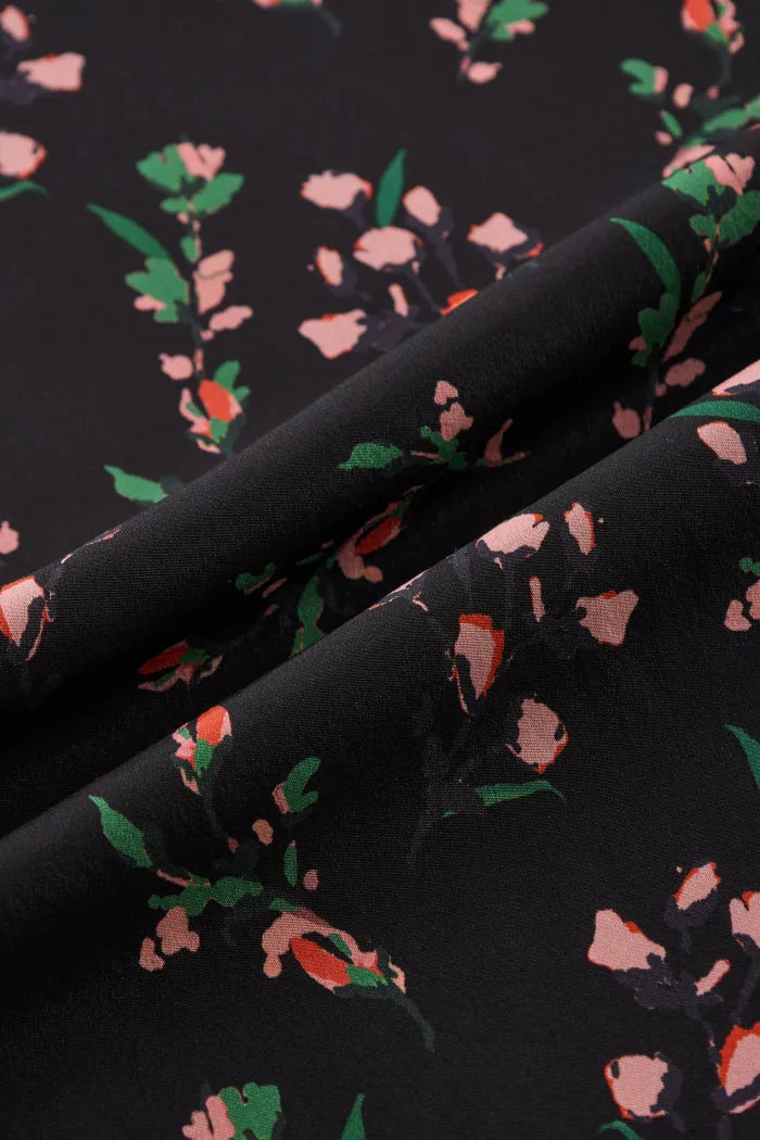 Elegant Floral Midi Dress for Women Black