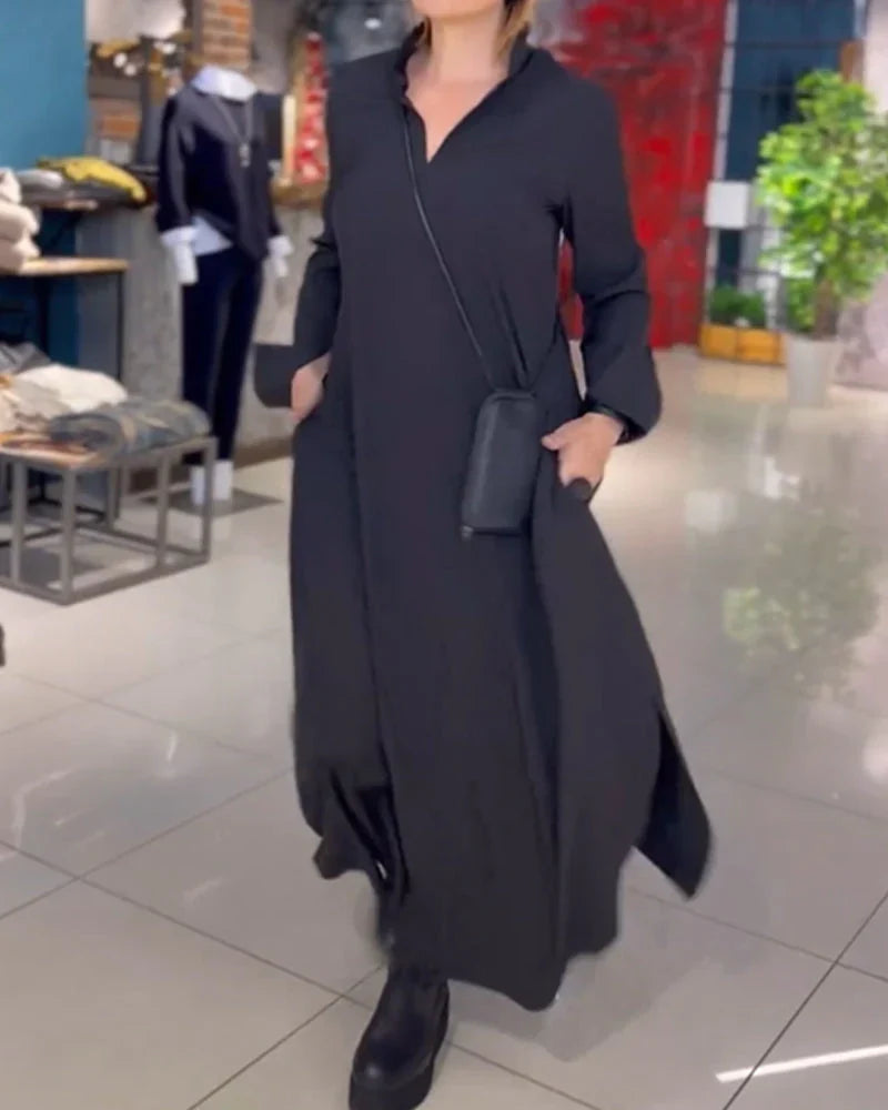 Elegant Black Maxi Dress Long Sleeve - Luxivelle