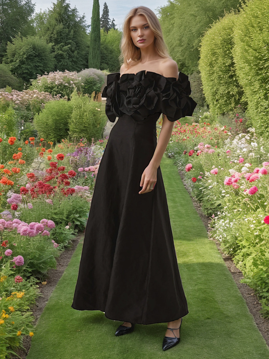 Women's Elegant Off Shoulder Maxi Floral Dress - Luxivelle