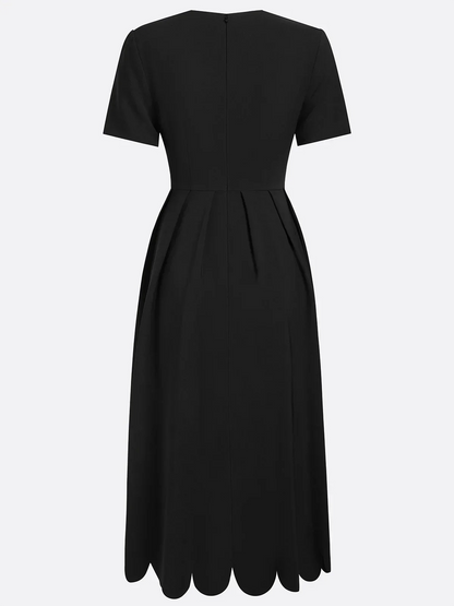 Elegant Black Midi Dress V Neckline