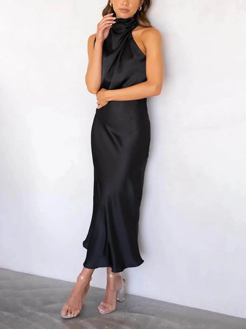 Ladies Elegant Halter Neck Midi Dress