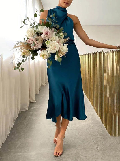 Ladies Elegant Halter Neck Midi Dress