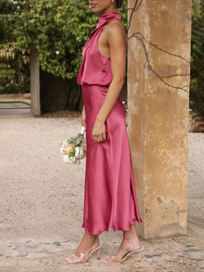 Ladies Elegant Halter Neck Midi Dress