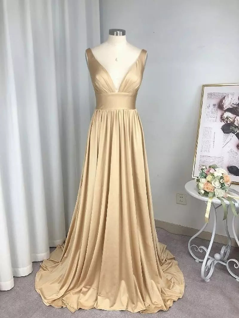 Elegant Long V Neck Wedding Guest Dress