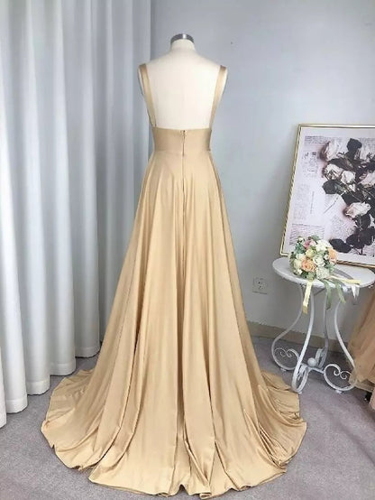 Elegant Long V Neck Wedding Guest Dress