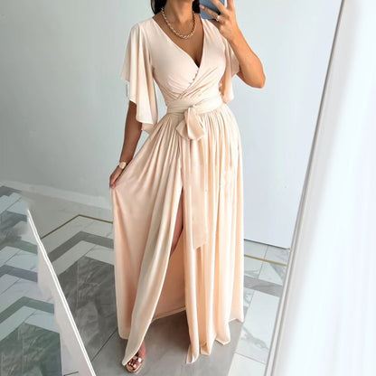 Elegant Long Bridesmaid Dress with Flowy Sleeves - Luxivelle