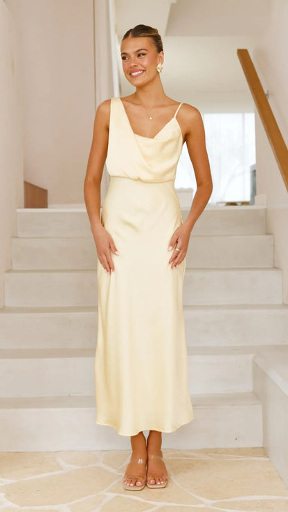 Elegant Ladies Bridesmaid Midi Dress V Neck