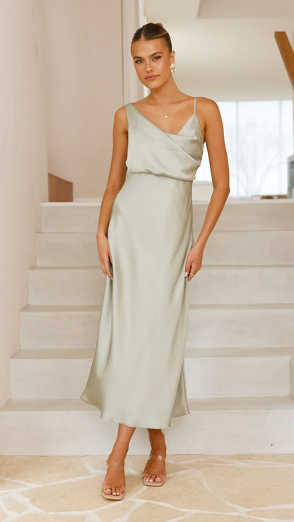 Elegant Ladies Bridesmaid Midi Dress V Neck