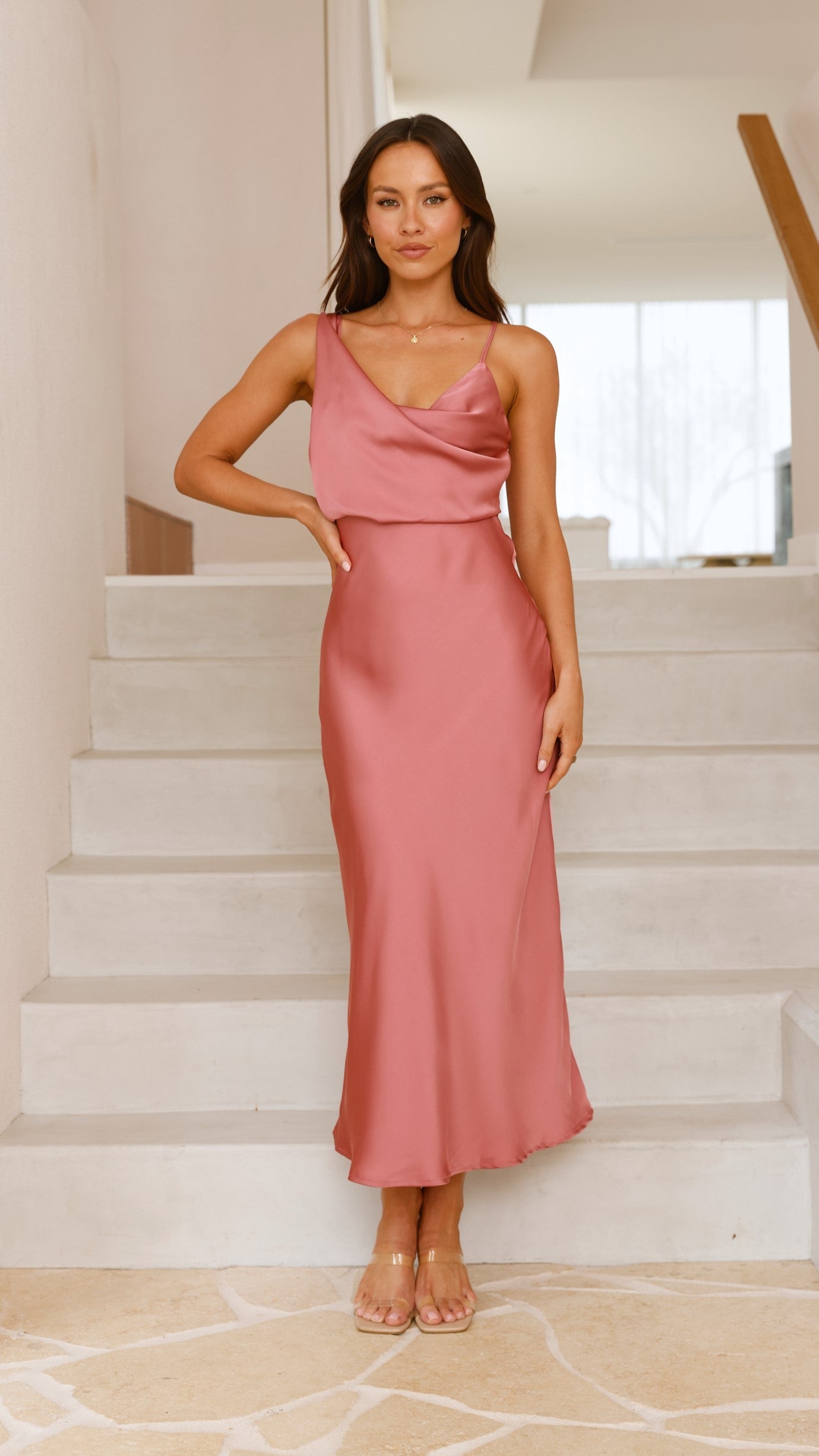 Elegant Ladies Bridesmaid Midi Dress V Neck