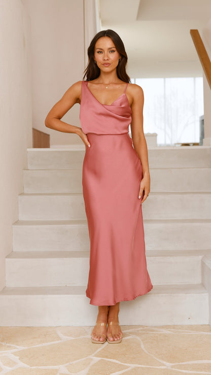 Elegant Ladies Bridesmaid Midi Dress V Neck