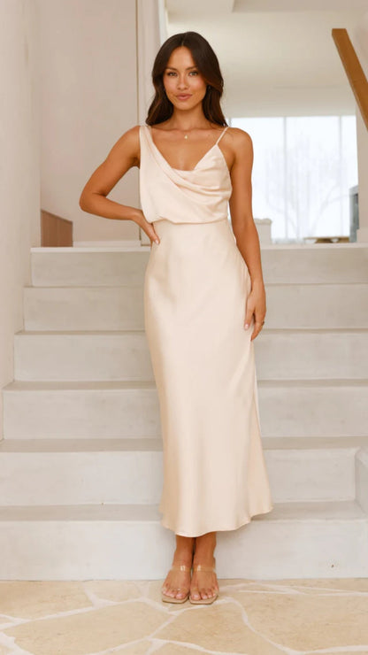Elegant Ladies Bridesmaid Midi Dress V Neck