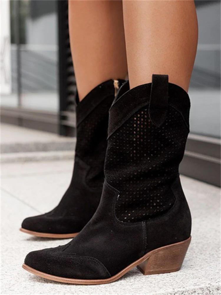 Ladies Western Ankle Boots Low Heel