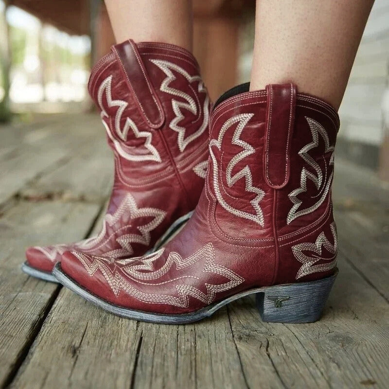 Western Style Embroidered Ankle Boots for Women