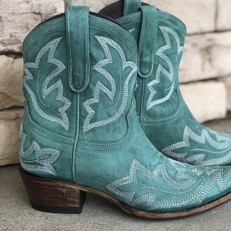 Western Style Embroidered Ankle Boots for Women